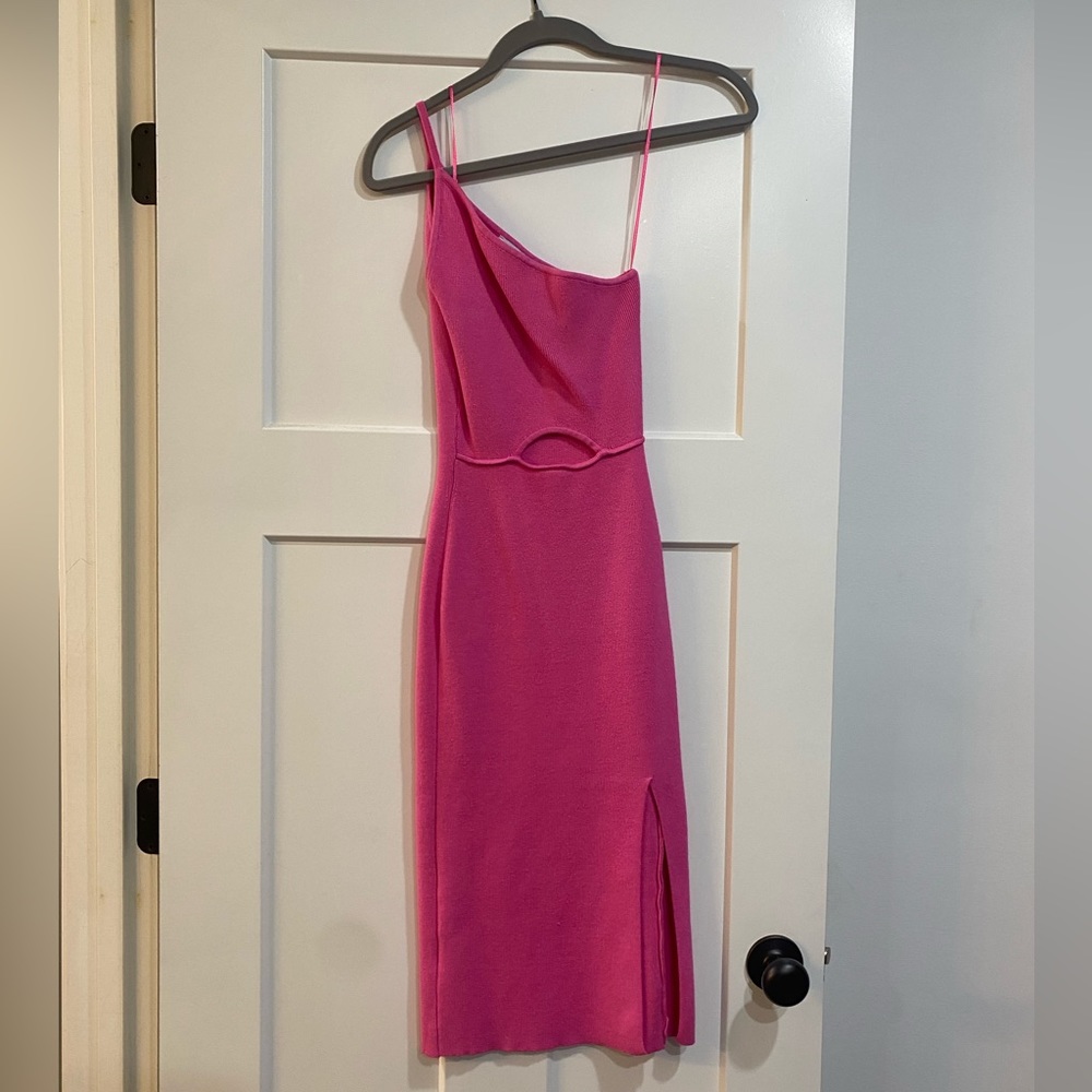 Petal & Pup Hot Pink Stassie one shoulder midi dress